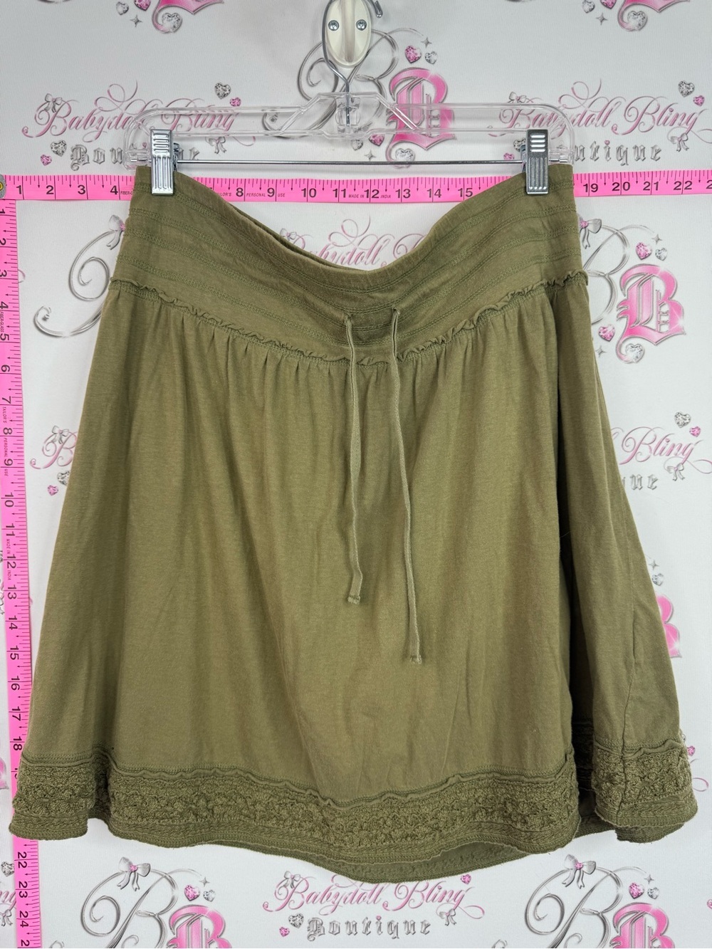 LOGG skirt crochet hem Casual Olive Drawstring Midi Skirt